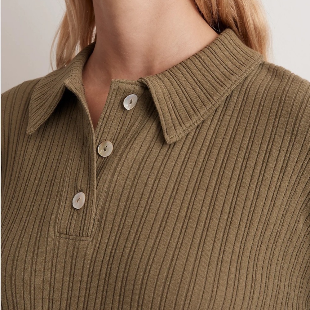 Madewell Variegated Rib Boxy Polo Shirt desert olive green - Picture 5 of 9
